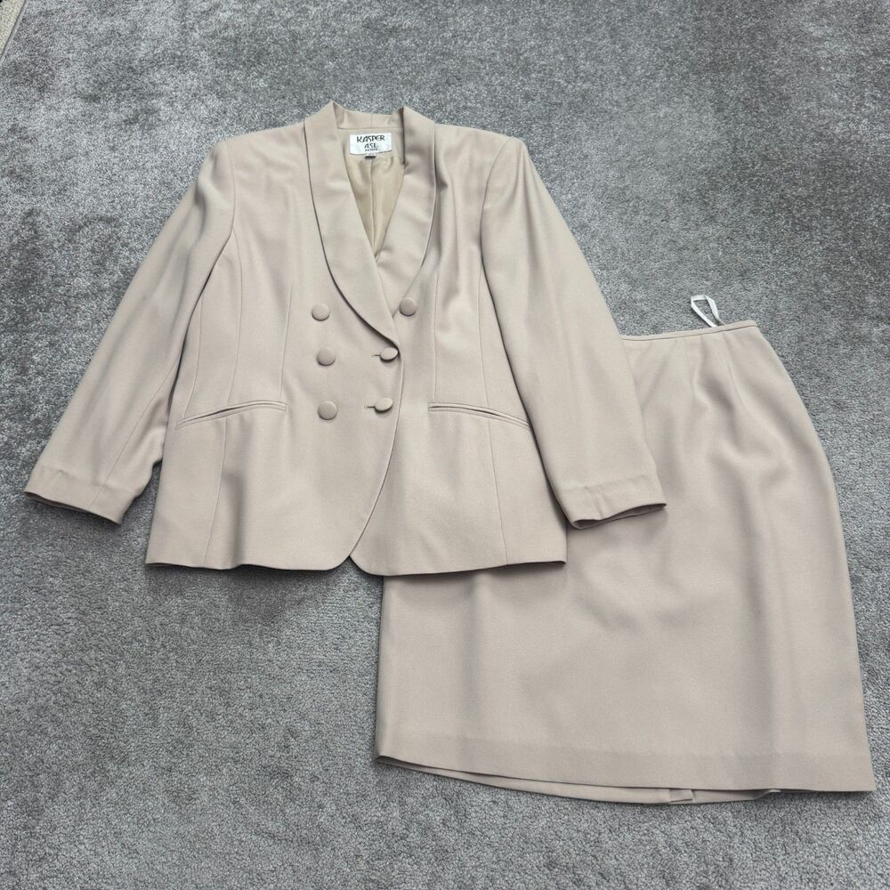 Kasper Vintage Y2K 2Pc Set Pencil Skirt Suit Blazer Jacket Women 14P Nude Work